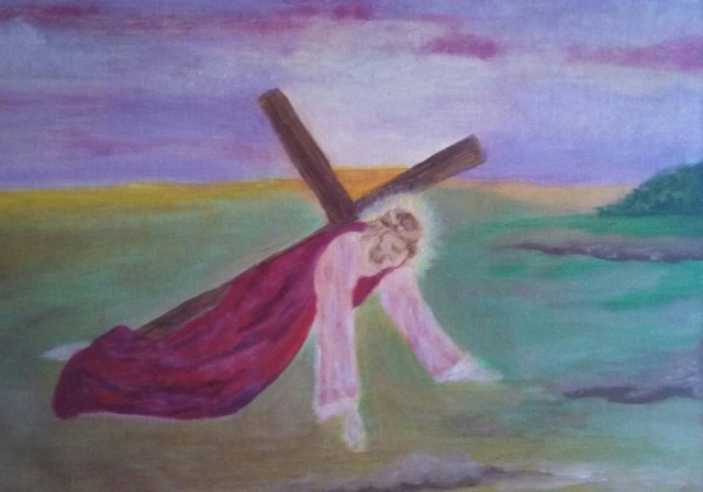 Jesus falls the first time.